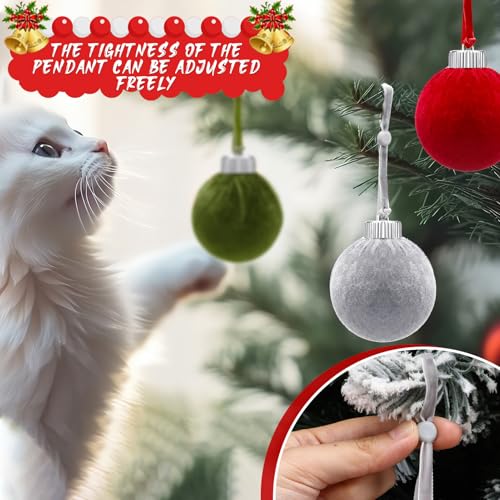 100 Pcs Christmas Velvet Ornament Strings Adjustable Ornament Hooks Non Slip Hangers Hooks Tree for Christmas Tree Decorations(Red,Green,Brown,Khaki,Grey)