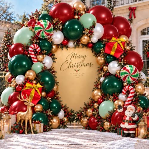 Pinbra Christmas Balloon Arch Kit Red Green Gold Double Stuffed Balloons Holiday Decor