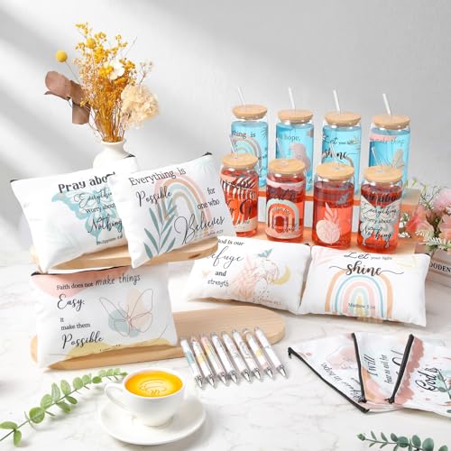 Mimorou Christian Gift Set with Bible Verse Tumblers, Makeup Bag & Pen - Religious Accessories