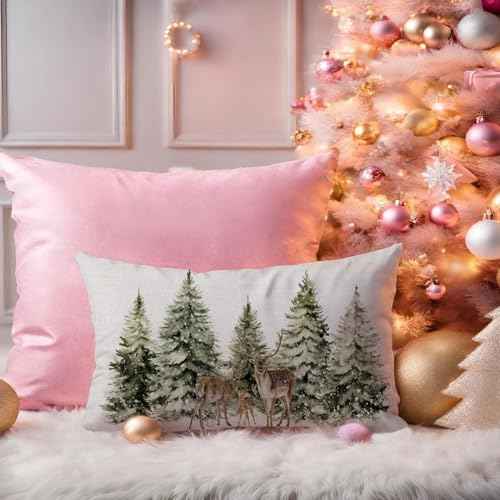 AOFANGGO Christmas Pillow Covers 12x20 Inch Winter Forests Throw Pillow Cover Xmas Pine Trees Woods Holiday Pillowcase Decorations for Living Room Farmhouse Cushion Case Rectangle