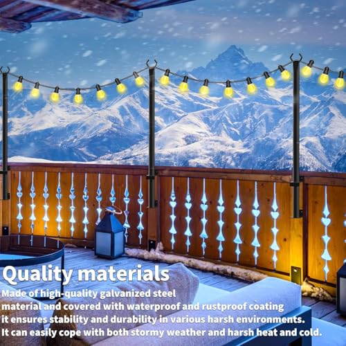 AHRLHR 6 Pack 5FT Outdoor String Light Poles with Fixing Clips, Adjustable Metal Garden & Deck Lighting Supports