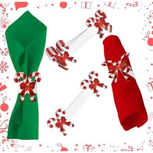 Gift Boutique - 100 Pieces Christmas Paper Napkin Rings Xmas Red & White Candy Cane Napkin Ring Holders Napkins Band for Winter Home, Kitchen, Dinner, Wedding, Party Supplies Tableware Decorations