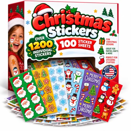 1200 Christmas Stickers Bulk Pack for Kids - Holiday Craft & Gift Wrap