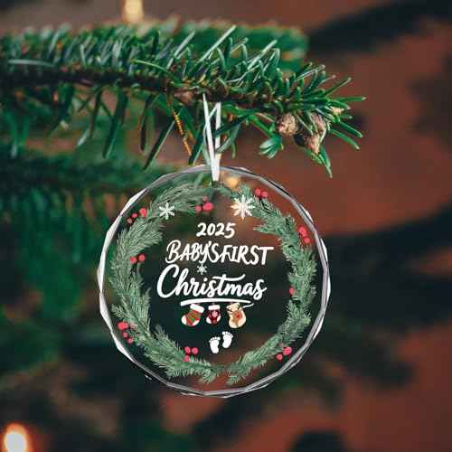 DIBALA Baby's First Christmas Ornament 2025 Boy - Shatterproof Glass Christmas Tree Decorations for Baby Girl & Boy-New Parents