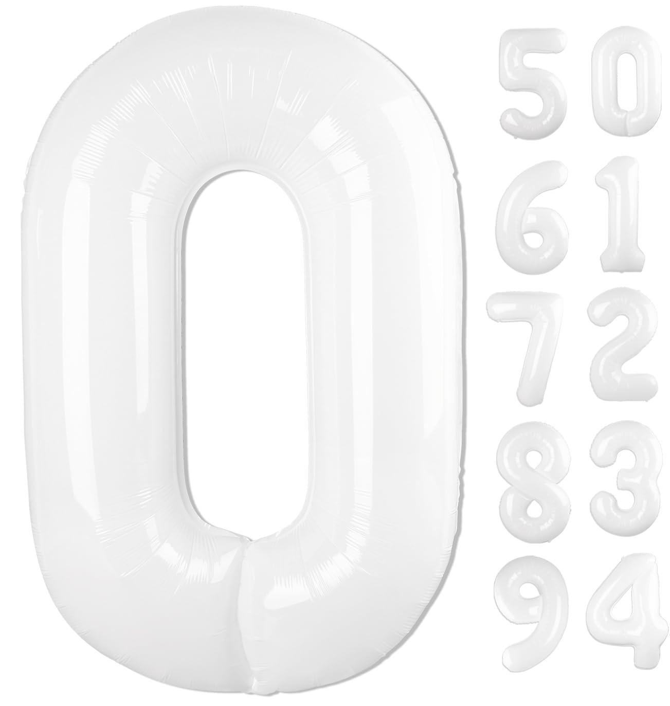 White Number Balloon 40 Inch, Translucent 0 Number Balloons, 10 20 30 40 50 Numbers Balloon Birthday Decorations, White Party Supplies for Women Men