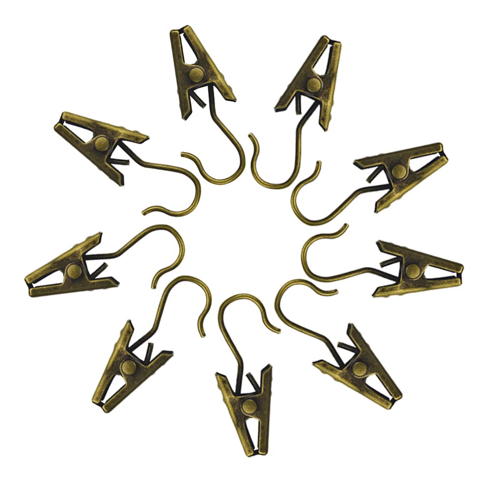 WMYCONGCONG 100 PCS Metal Hook Clips Hanging Curtain Clip Small Heavy-Duty Hooks Set String Lights Clips for Photos Home Decoration Art Craft Display and Outdoor Activities (Antique Bronze)