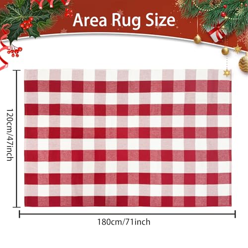 USTIDE Red & White Buffalo Plaid Outdoor Rug 4' x 6' Washable Cotton Entryway Mat