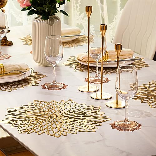 Snowkingdom Gold Leaf Placemats Pack of 18 - Metallic Round Vinyl Table Charger Mats for Dining & Events