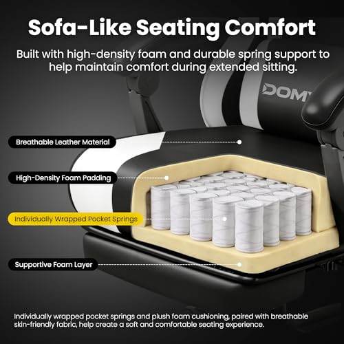 VOYADOTE Gaming Chair with Footstool, Ergonomic Lumbar Support, Deep Black