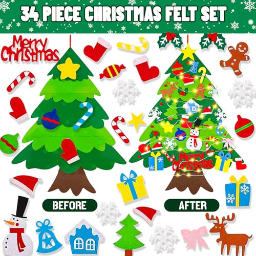 HKKYO DIY Felt Christmas Tree with Lights & Ornaments, 3.15FT Holiday Decor