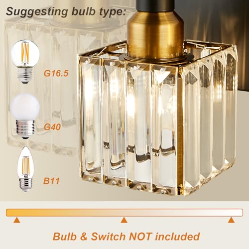 Black Gold Square Shade 3-Light Crystal Vanity Light Fixture for Bathroom – Modern Brass Wall Sconce
