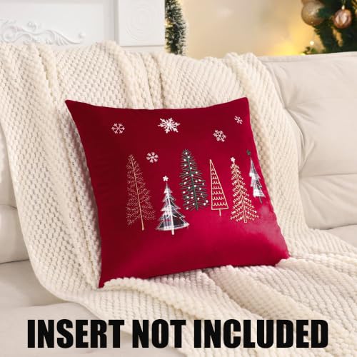 Tosleo 16x16 Inch Christmas Throw Pillow Covers Set of 2, Red Xmas Tree