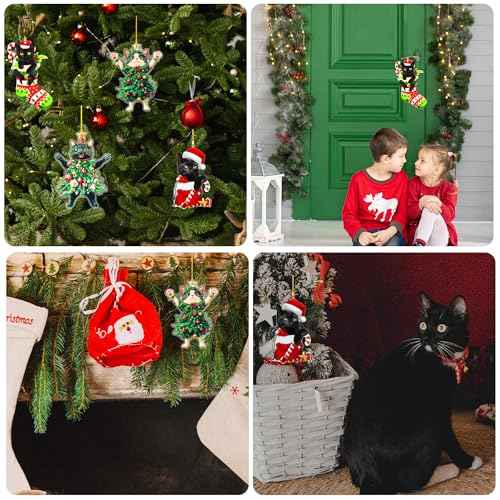 2025 Cat Tree Christmas 2D Ornaments Black Cat Acrylic Decorations for Christmas Tree Unique and Fun Christmas Decoration Gifts Specially Prepared for Pet Owners (4, Black+White)