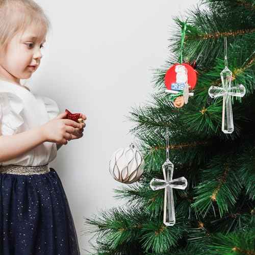 Lurrose Crystal Cross Hanging Ornament Crystal Acrylic Cross Decoration Hangings Glass Christmas Tree Ornaments for Religious Christian Christmas Party Decoration
