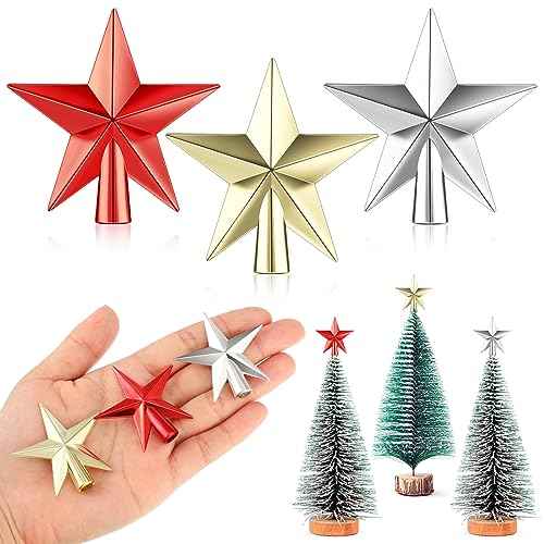 Hanaive 3 Pcs Mini Christmas Tree Topper Small Star Christmas Treetop Ornaments for Mini Tree Holiday Decorative Star for Xmas Home Decor(Multicolor,1.77 Inch)