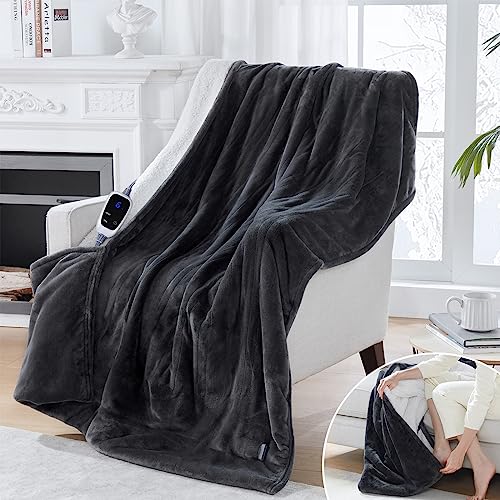 Sealy Electric Heated Throw with Foot Pockets - 50x62 Dark Grey