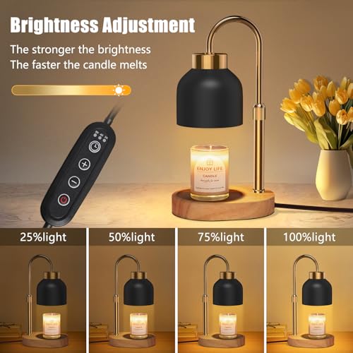 Seenlast Black Candle Warmer Lamp with Dimmer, Adjustable Height & Timer for Scented Jars