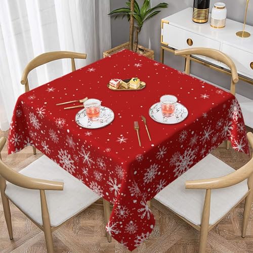 Kawani Multi-Color 52 Inch Christmas Square Tablecloth with Snowflakes - Winter Holiday Decor
