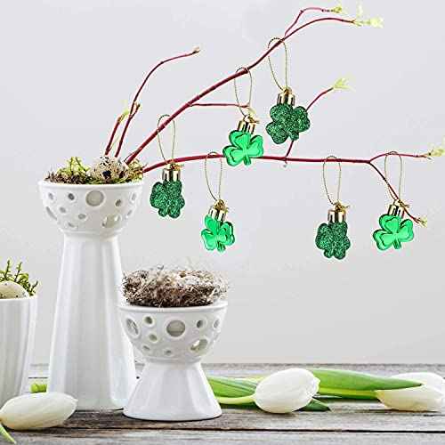 Leinuosen 24 Pieces St Patrick's Day Shamrocks Ornament for Tree Mini Clover Decorations Lucky Irish Green Trefoil Hanging Bauble for Christmas St Patricks Day Table Shelf Decoration(glossy & Glitter)