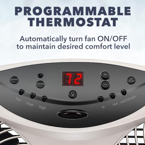 Window Fan with Reversible Airflow - 3-Speed, Programmable Thermostat, Remote, Fits 24-36 Inches