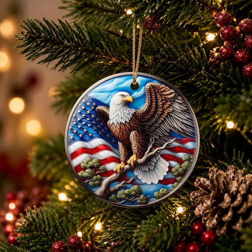 Patriotic Eagle Ornament - American Flag Keepsake, 2.9 inch glazed ceramic