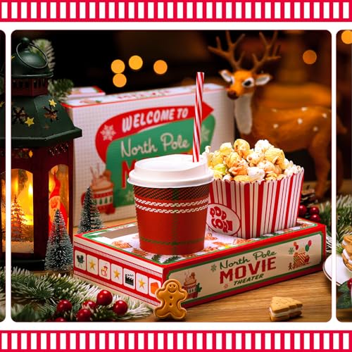 Dunzoom Christmas Movie Night Snack Trays 20 Pack Green & Red Holiday Paper Food Holders