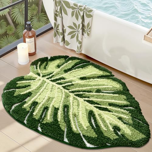 Ample Monstera Green Leaf Bathroom Rug 23.5x31.5 Non-Slip Absorbent Bath Mat