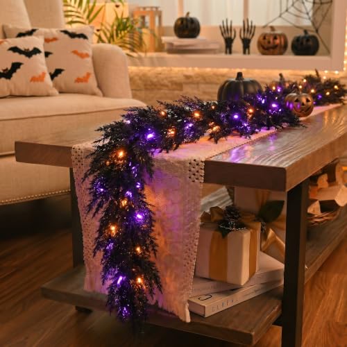 9ft Artificial Norfolk Pine Garland Halloween Decor for Mantle - Black Variation