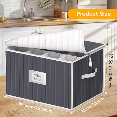 Gray 2-Pack Wine Glass Storage Box with Padded Dividers & Hard Shell for 24 Glasses