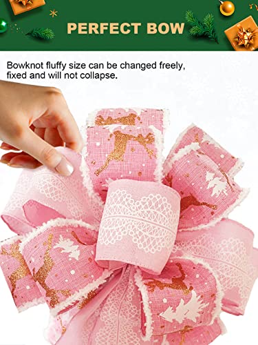 SONGTIY Large Pink Christmas Tree Topper Bow - Handmade Holiday Decoration