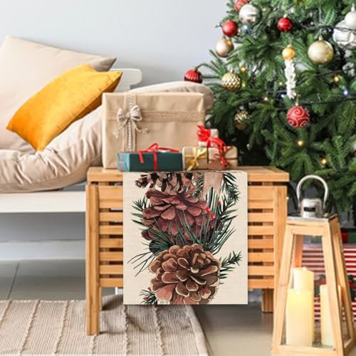 Seliem Winter Pine Cone Table Runner, Pine Needle Branch Red Berry Bow Farmhouse Kitchen Dining Table Decor, Christmas Holiday Seasonal Rustic Home Decoration Indoor Outdoor Party Supply 13x36 Inches