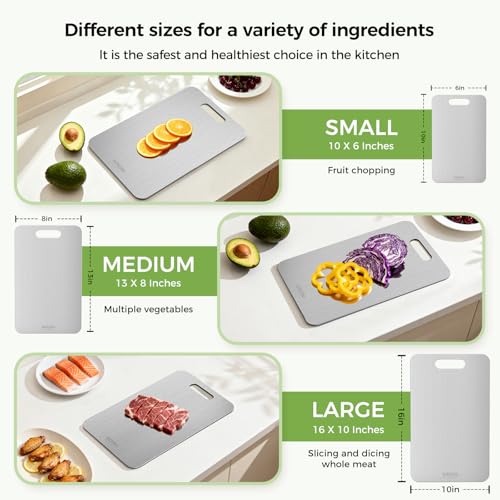 Titanium Cutting Board Set of 3 - Double-Sided Kitchen Chopping Boards - Silver, 16"L x 10"W (M+L+XL)