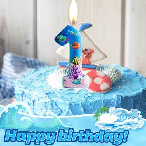 Sea World Birthday Candles Number 3 Blue Sea World Theme 3rd Birthday Party for Girl Boy Birthday Cake Topper Graduation Celebration Anniversary Decorations