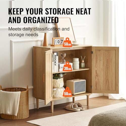 Medium Natural VEVOR Rattan Sideboard Cabinet with Adjustable Shelves & Magnetic Doors