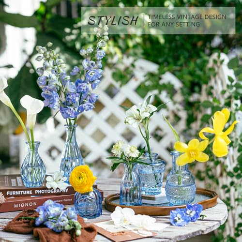 SUPMIND Blue Glass Bud Vases Set of 16 - Small Vintage Flower Centerpieces