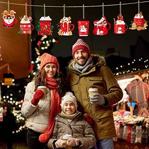 Christmas Tree Wooden Decorations Ornament Gift Wood Rustic Xmas Hanging Ornaments Holiday Appreciation Gifts Wreath Congrats for School(24 Pcs,Christmas Hot Cocoa)