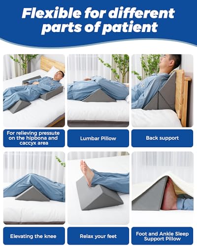 Fanwer Grey 3-in-1 Bed Wedge Pillow Set for Side Sleeping & Body Support, 19.69"