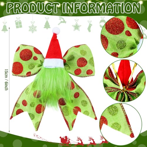 Christmas Bow Decorations 12 Pack 6 Inch Red & Green Polka Dot Holiday Wreath & Tree Ornaments