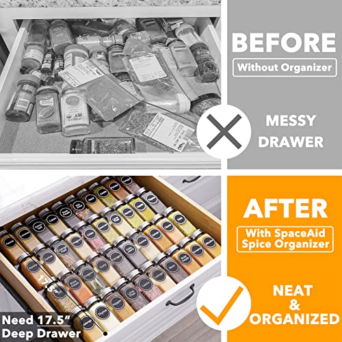SpaceAid 40 Jars Spice Drawer Organizer with 386 Labels 4-Tier Rack - 18.5" Wide