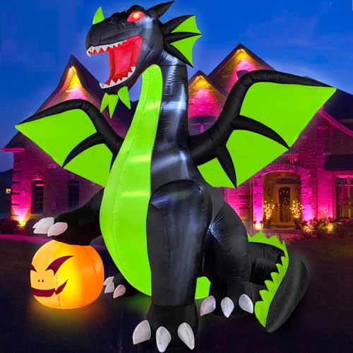 Halloween Inflatable Dragon Pumpkin Decoration - Green 9FT Outdoor Yard Decor