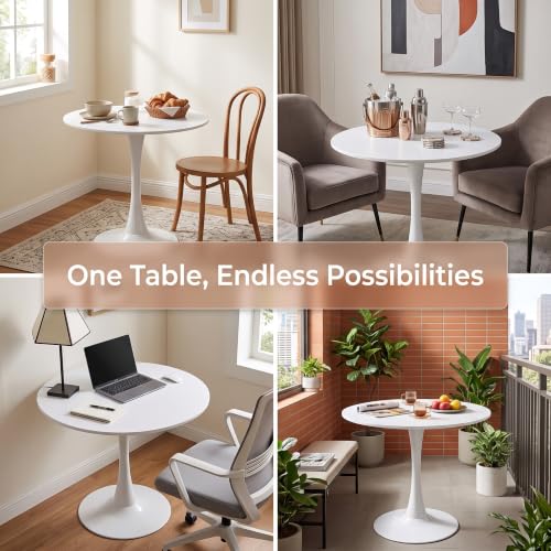 Trygoal White 31.5-Inch Mid-Century Tulip Round Dining Table with Metal Pedestal