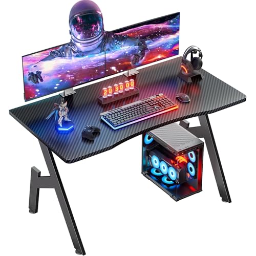 HLDIRECT 32 Inch Small Gaming Desk - Carbon Fiber Surface, Ergonomic Design