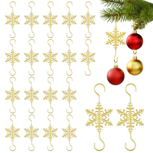 Gold Snowflake Christmas Ornament Hooks - 20 Pcs, Tweruna