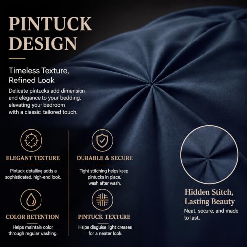 CozyLux Navy Oversized King Comforter Set 7-Piece Pintuck Bed in a Bag