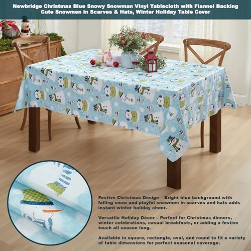 Newbridge Christmas Blue Snowy Snowman Vinyl Tablecloth 60 x 102 Rectangle