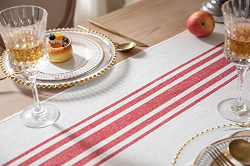 Caflife Christmas Table Runner 13x108 Inch Red Beige Boho Decor with Tassels - Holiday & Winter Dining Accessory