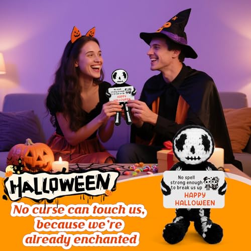 Crochet Skull Couple Gift for Halloween, Gothic Romantic Gift for Wife Husband Girlfriend Boyfriend, Cute Spooky Love Crochet Decor, Birthday Party Surprise and Gothic Romantic Home Decoration