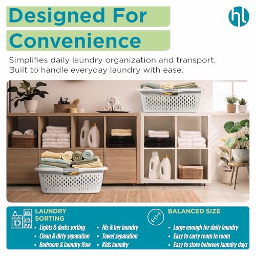 Home Logic 1.5 Bushel Plastic Laundry Basket 4 Pack - Ventilated Collapsible Hamper with Handles for Bedroom Bathroom Closet