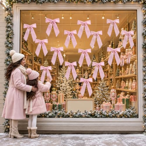 Jobkoo Pink Velvet Christmas Bows Set - 24 Pre-Tied Holiday Tree Decorations
