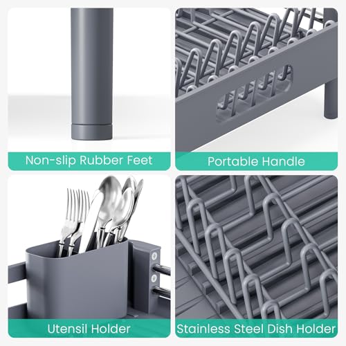 Expandable Dish Drying Rack for Kitchen Counter - Grey, Standard
